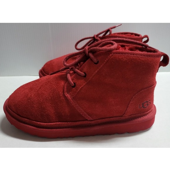 UGG Suede Chukka Boots Red Lace Up Ankle Boots Kids Size 4 - Picture 3 of 8